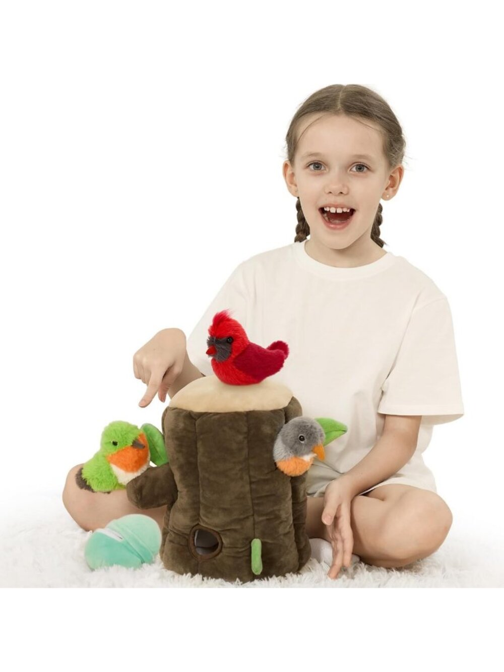 Adorable Treehouse Plush Set with 3 Colorful Birds & Egg - 12" Stuffed Animal